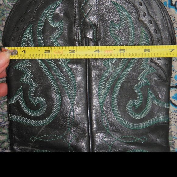 Ariat Tall Black Leather Cowboy Boots with Turquoise Embroidery - Picture 3 of 13